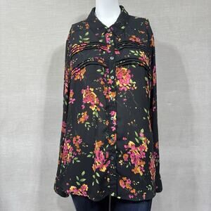 Nanette Lepore Blouse L  Floral Button Long Sleeve Dark Romantic Artsy  Feminine